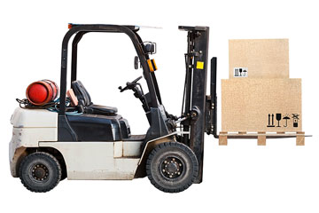 a forklift truck and palletized crates